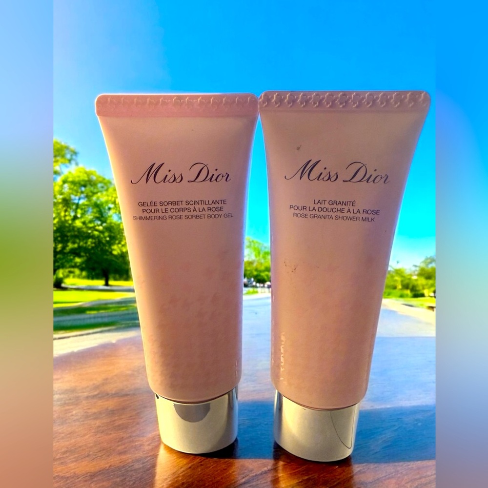 Miss Dior Shimmering Rose Sorbet Body Gel, and Rose Granita Shower Milk. - Picture 3 of 3